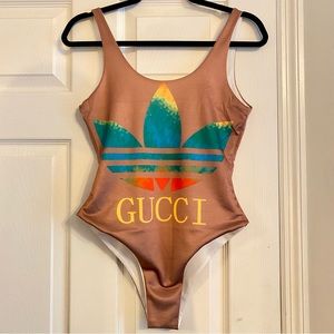 NWOT Gucci x Adidas One Piece Tan Bathing Suit Size Medium/ Large